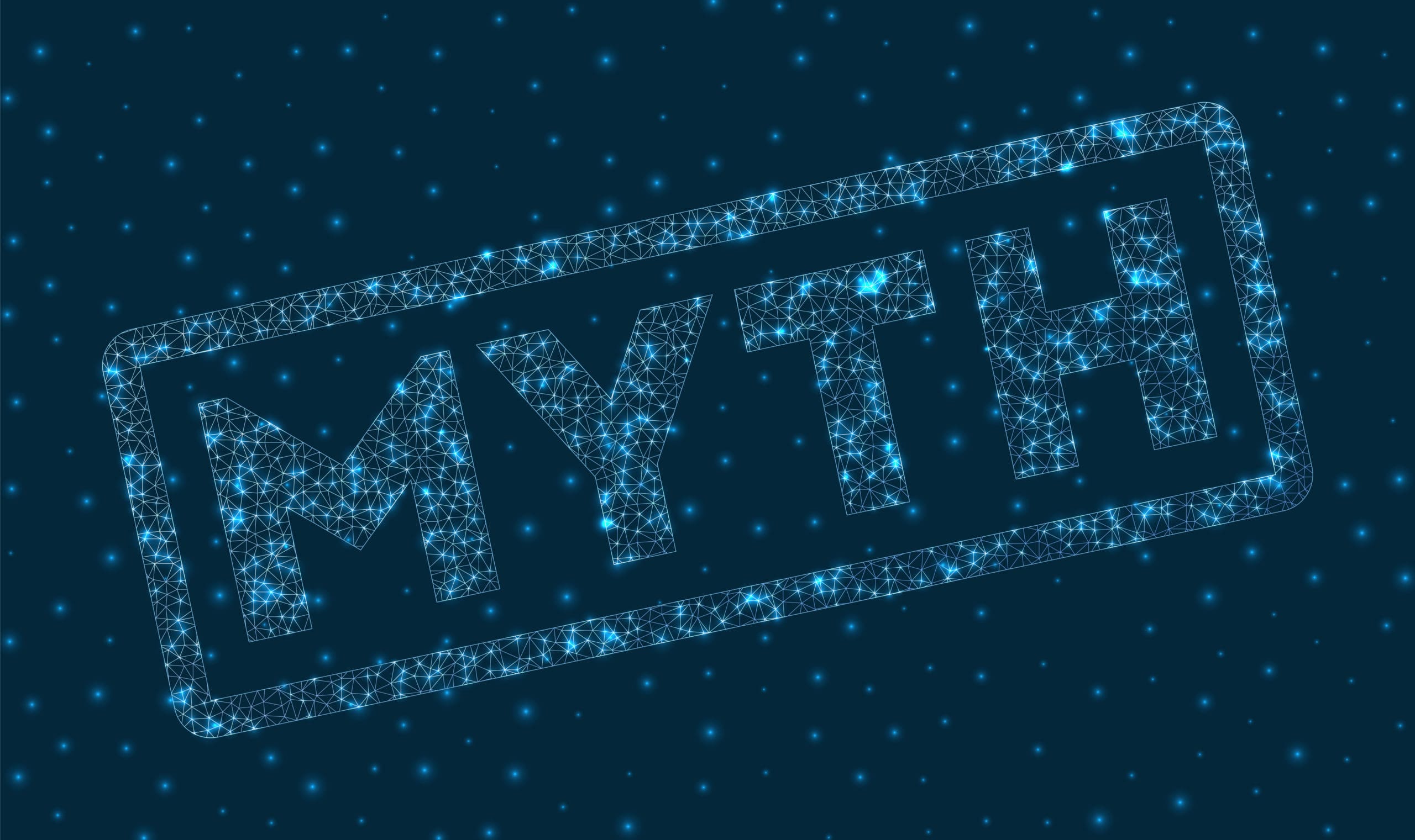 The word myth on a blue background with stars.