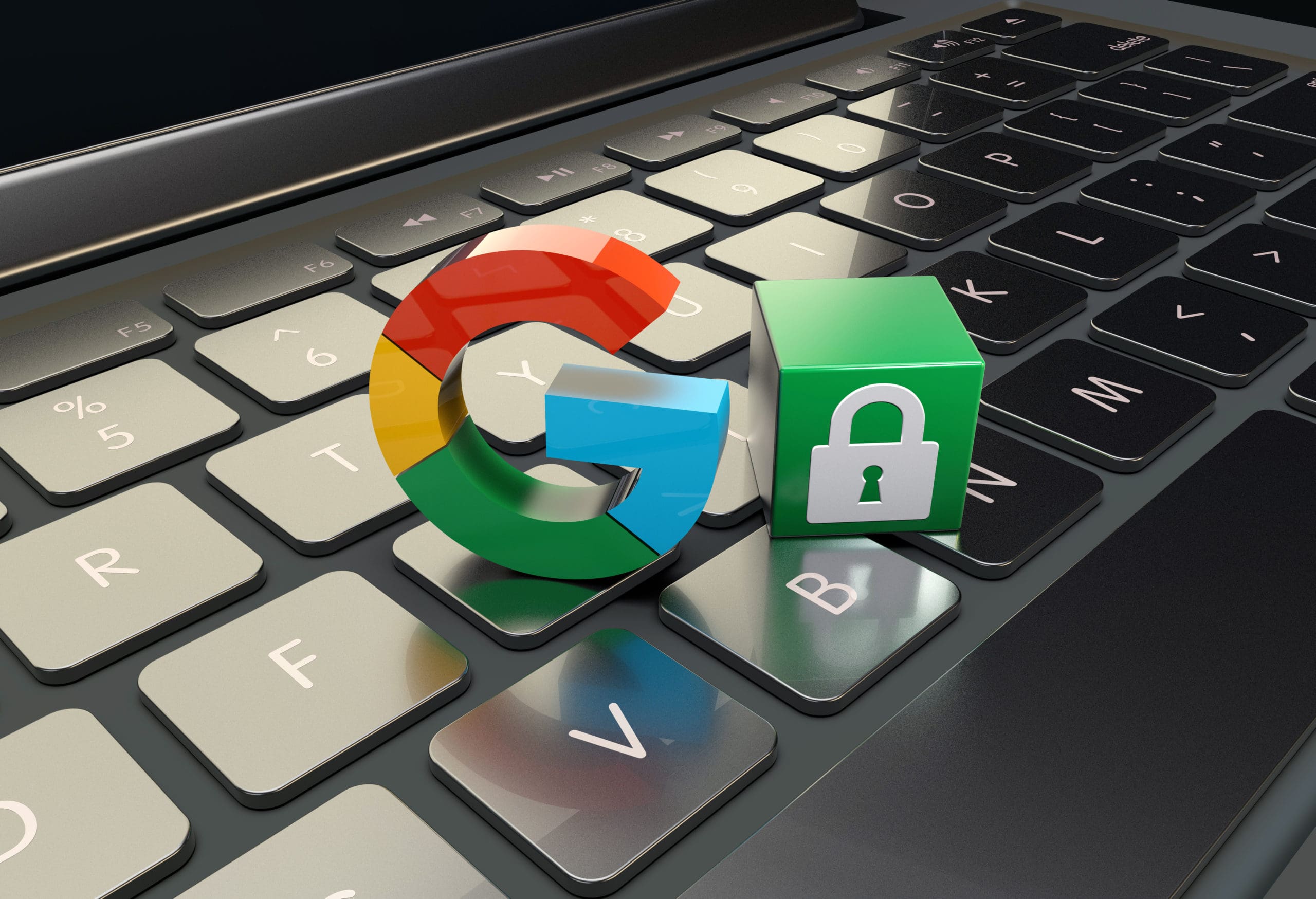 A laptop with a google logo on top of it.